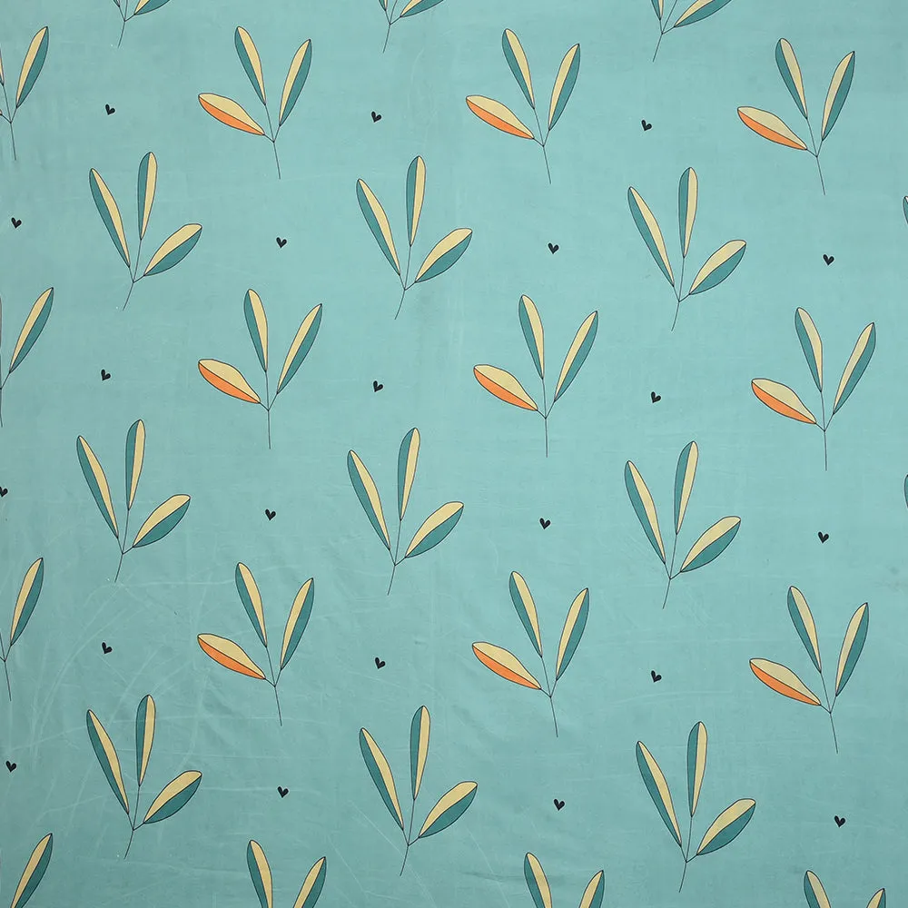 BSB Home Turquoise Leaves Printed Microfibre Double Bedsheet