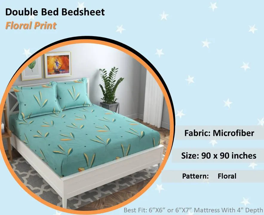 BSB Home Turquoise Leaves Printed Microfibre Double Bedsheet