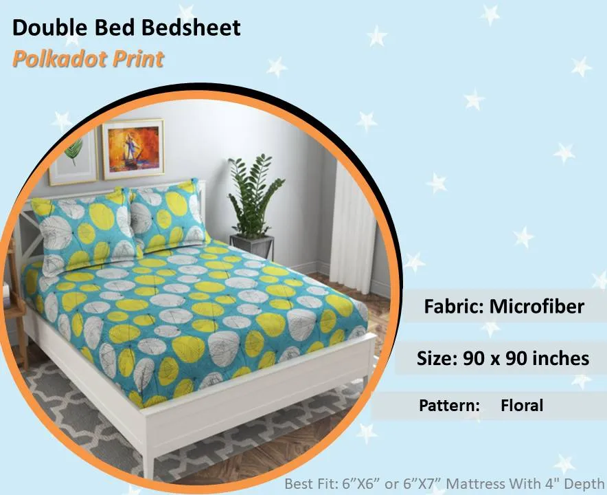 BSB Home Turquoise & Yellow Bold Leaves Printed Microfibre Double Bedsheet