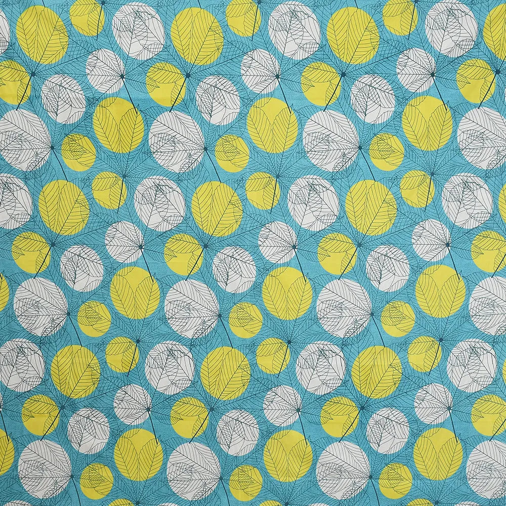 BSB Home Turquoise & Yellow Bold Leaves Printed Microfibre Double Bedsheet