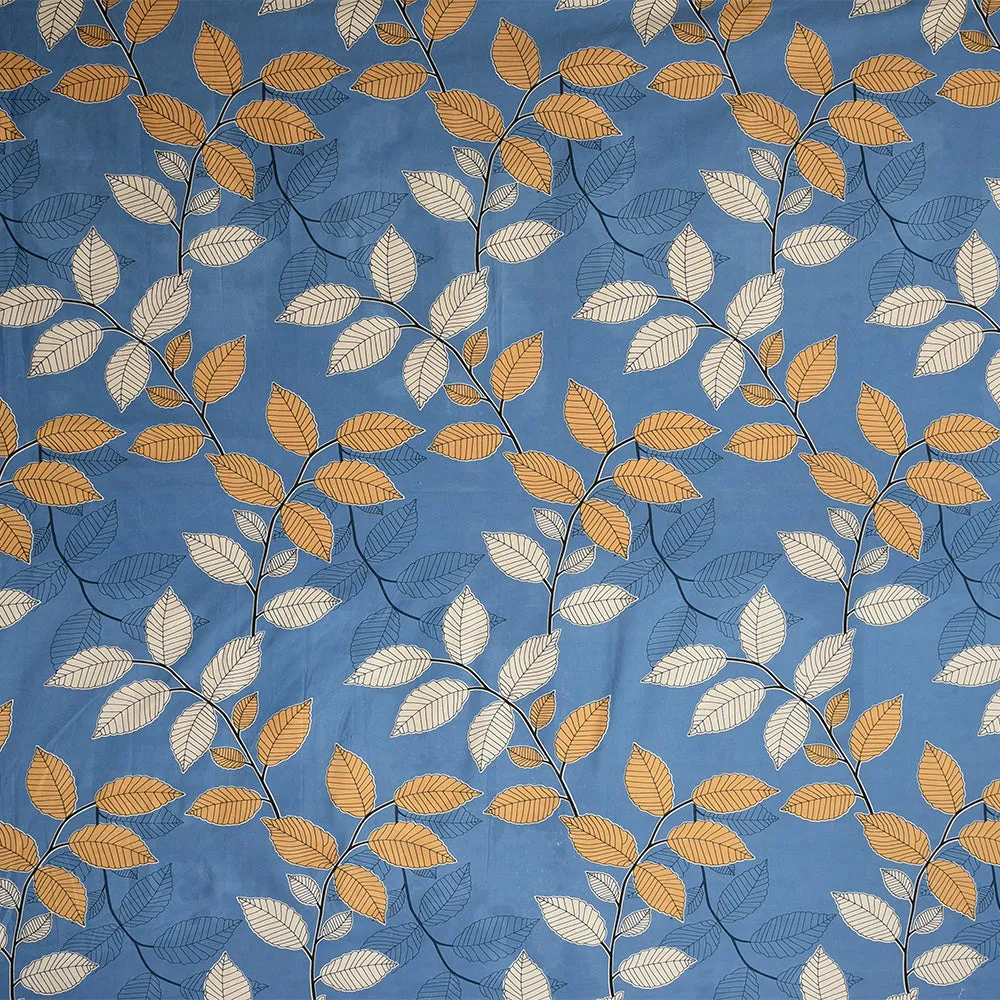 BSB Home Yellow & White Leaves Printed Light Blue Microfibre Double Bedsheet