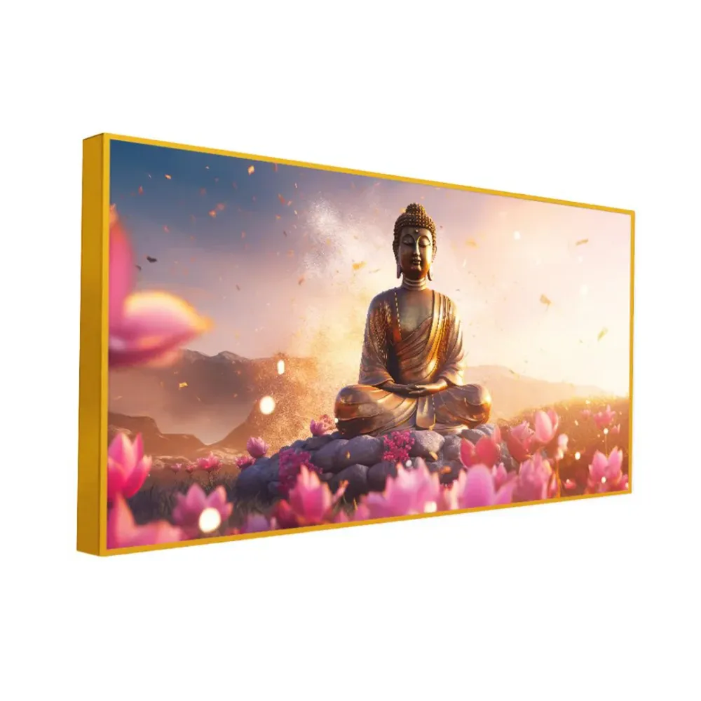 Buddha Amidst the Floral Splendor Canvas Painting With Frame