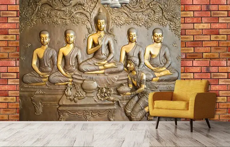 Buddha &amp; Disciples Scenery Wallpaper / High Quality Woven WallPaper /size 12 ft x 10 ft,