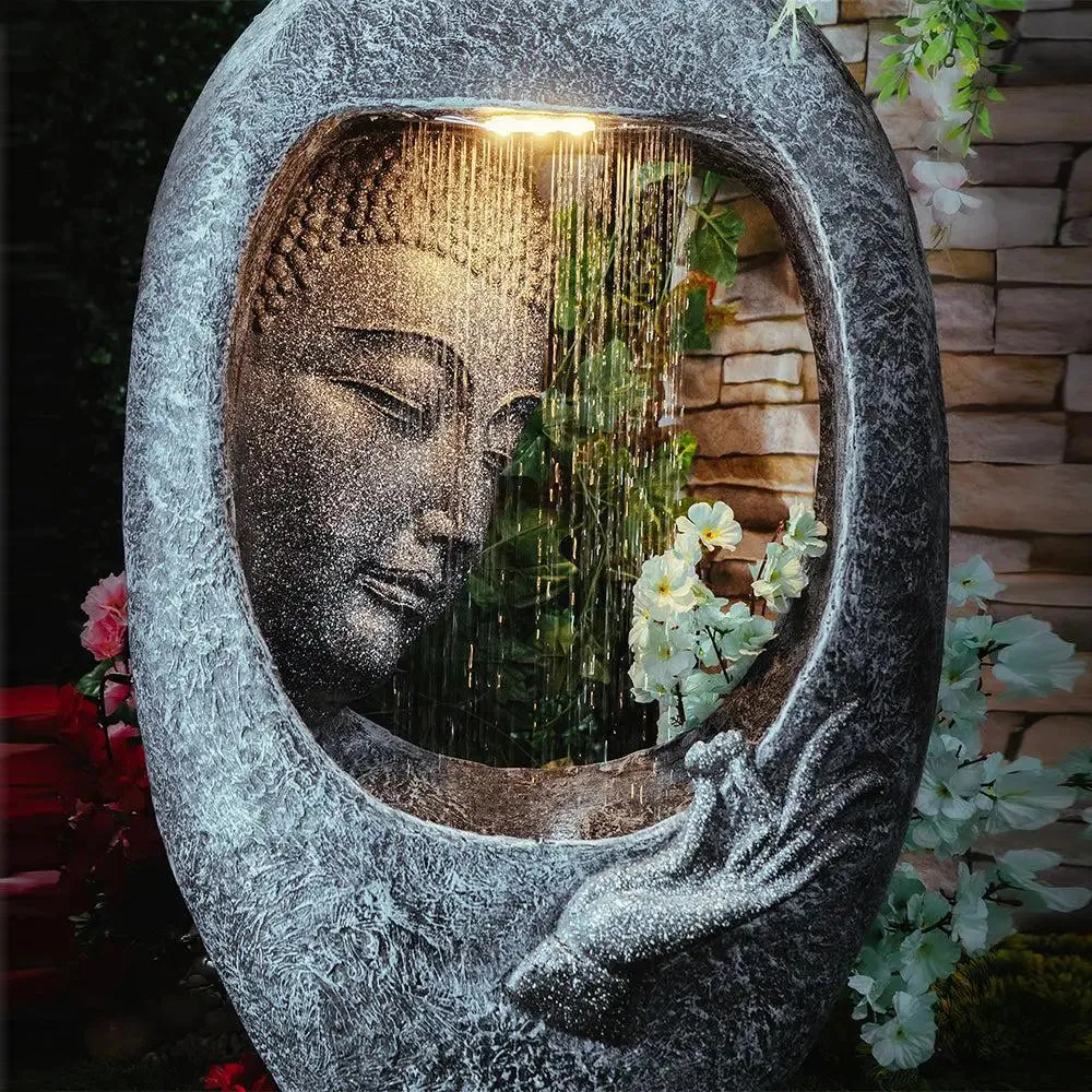 Buddha Face Shower Aesthetic Dark Grey Garden Fountain