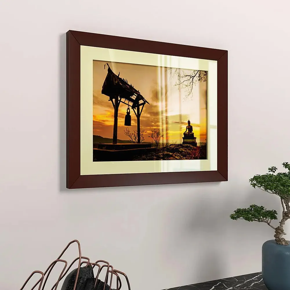 Buddha Framed Wall Painting Wood Acrylic Glass Hanging