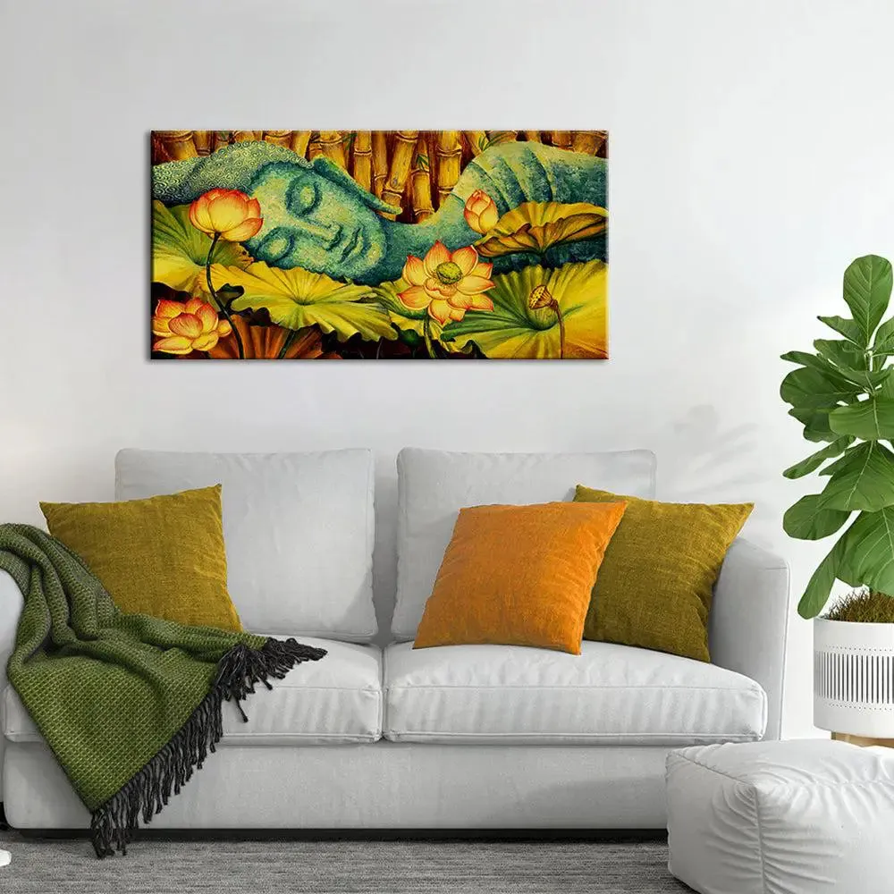 Buddha in Bamboo Forest Calming Vaastu Canvas  Wall Hanging With Frame