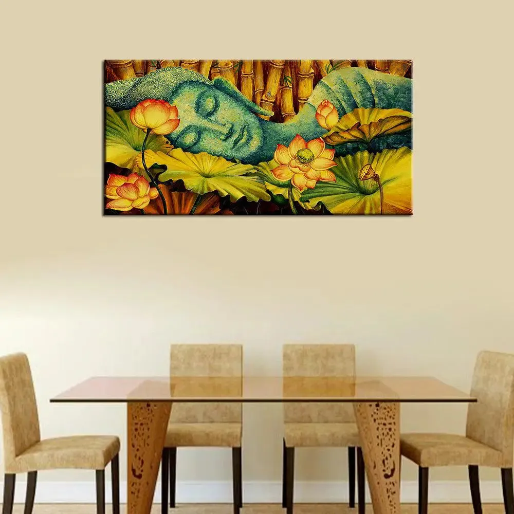 Buddha in Bamboo Forest Calming Vaastu Canvas  Wall Hanging With Frame