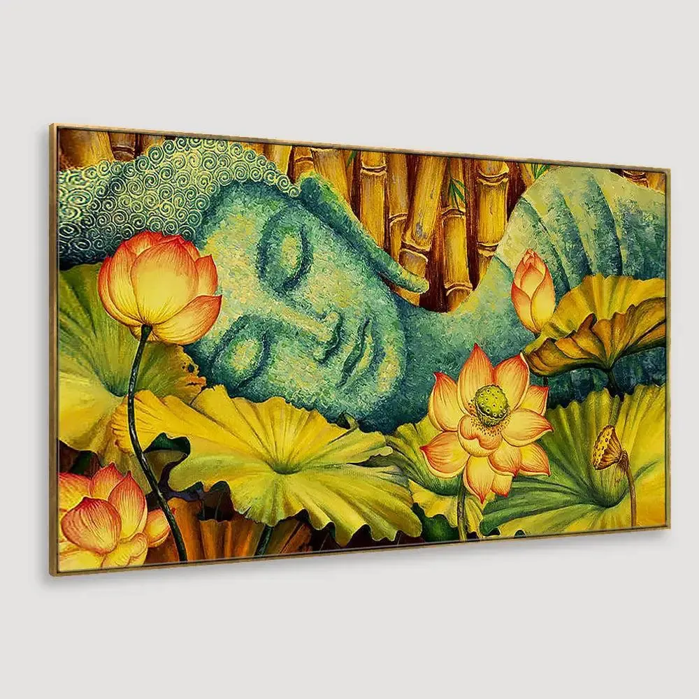 Buddha in Bamboo Forest Calming Vaastu Canvas  Wall Hanging With Frame