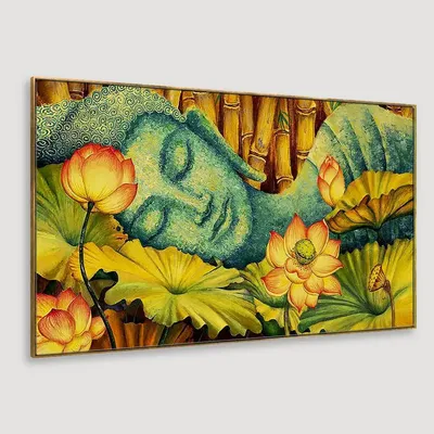 Buddha in Bamboo Forest Calming Vaastu Canvas  Wall Hanging