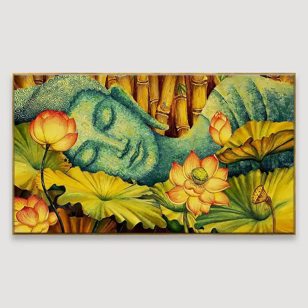 Buddha in Bamboo Forest Calming Vaastu Canvas  Wall Hanging With Frame