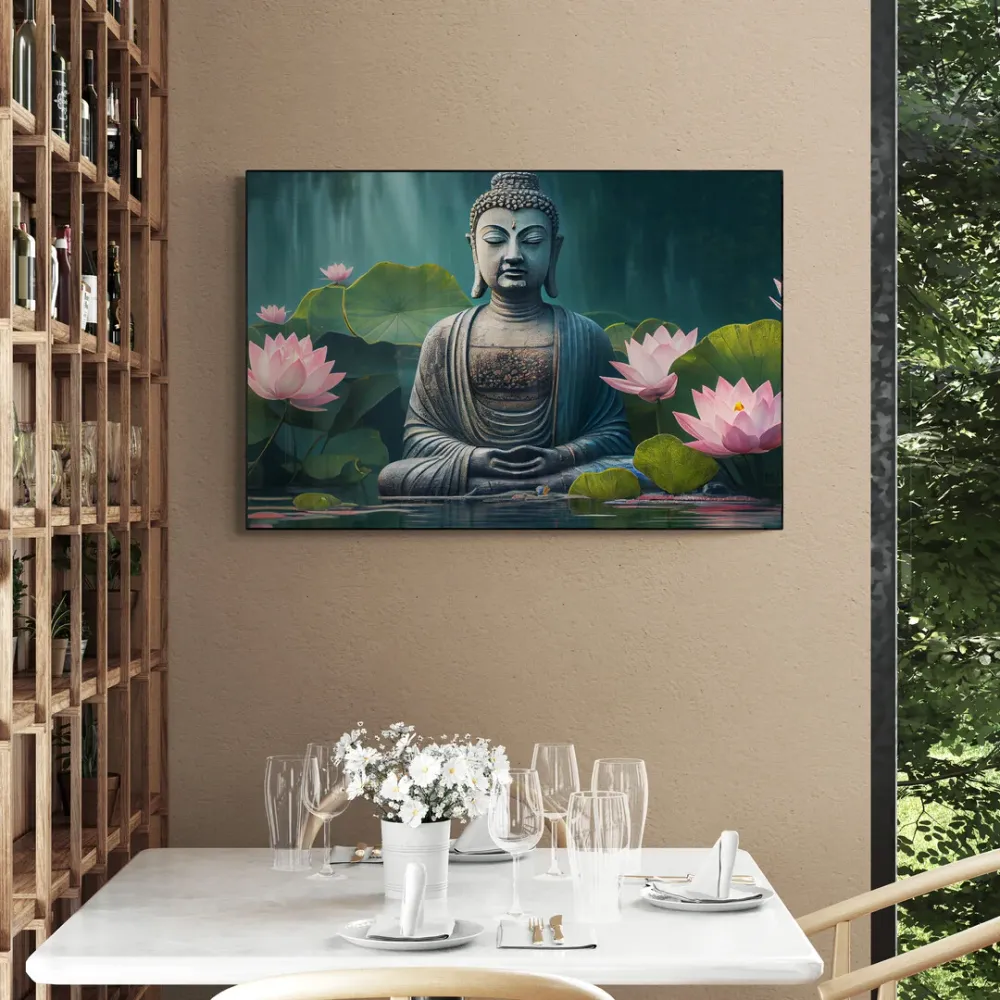 Buddha in the Verdant Garden Buddha Canvas Wall Painting With Frame