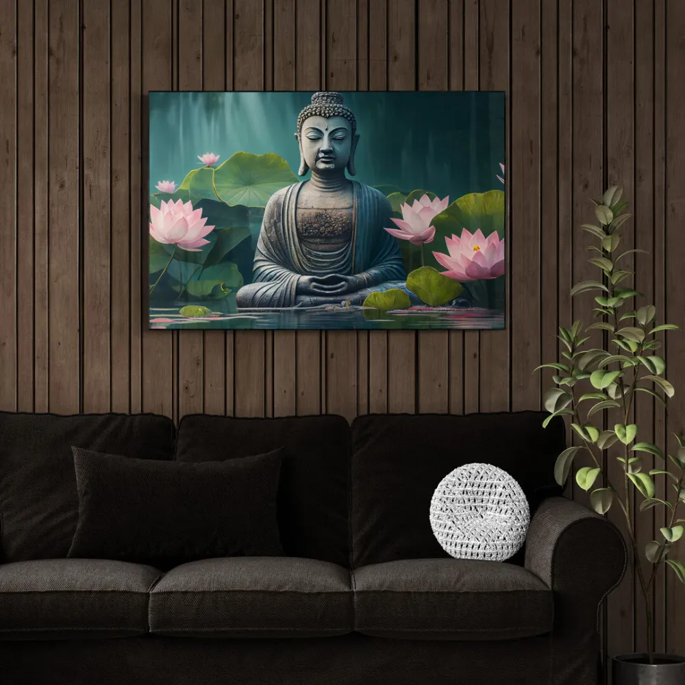 Buddha in the Verdant Garden Buddha Canvas Wall Painting With Frame