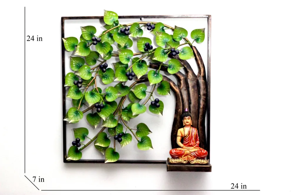 Buddha Sitting on Tree Metallic Wall Art Decor