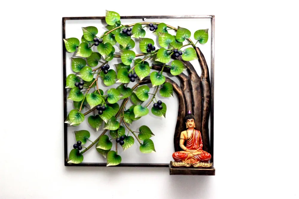 Buddha Sitting on Tree Metallic Wall Art Decor