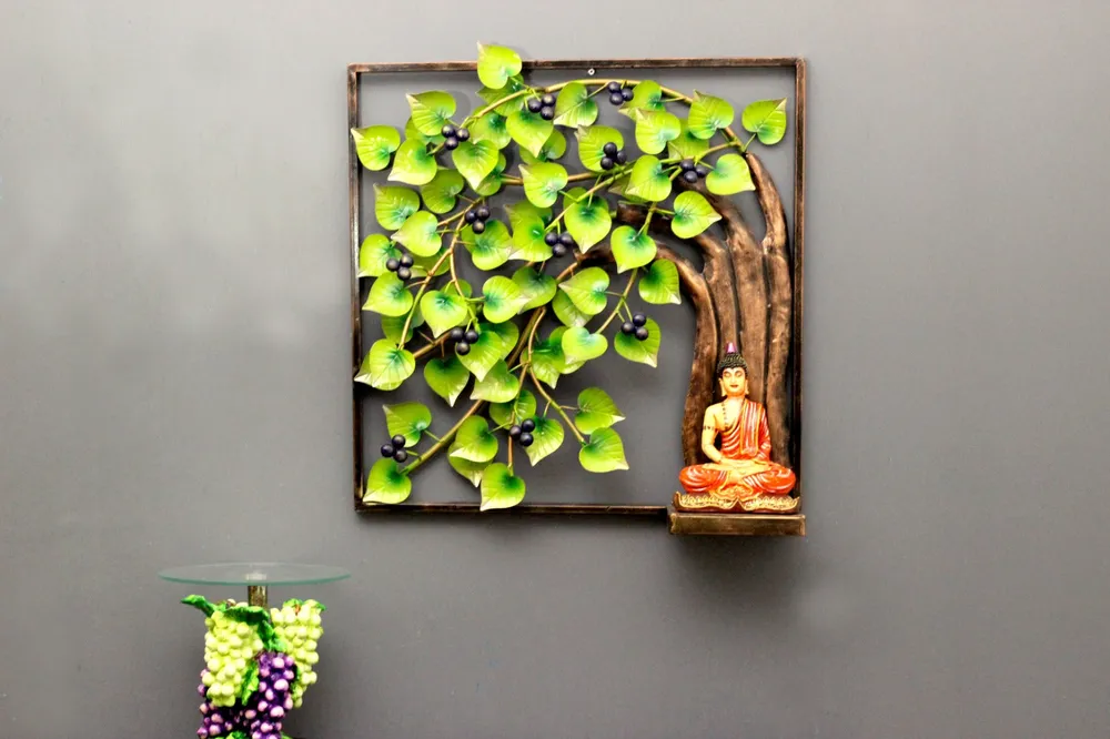 Buddha Sitting on Tree Metallic Wall Art Decor