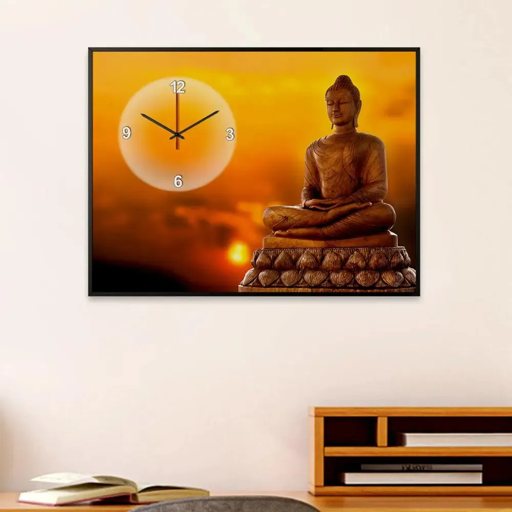 Buddha Spiritual Canvas Printed Decorative Wall Clock With Floating Frame