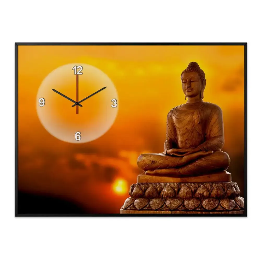 Buddha Spiritual Canvas Printed Decorative Wall Clock With Floating Frame