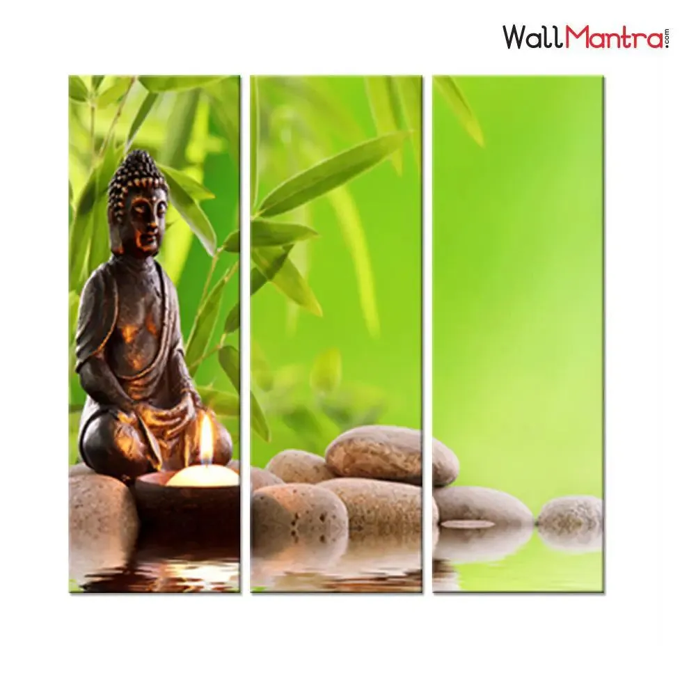 Buddha Spiritual Wall Painting In Multiple Framed Canvas
