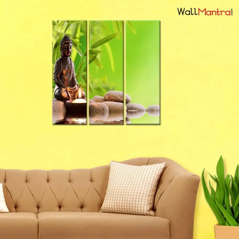 Buddha Spiritual Wall Painting In Multiple Framed Canvas