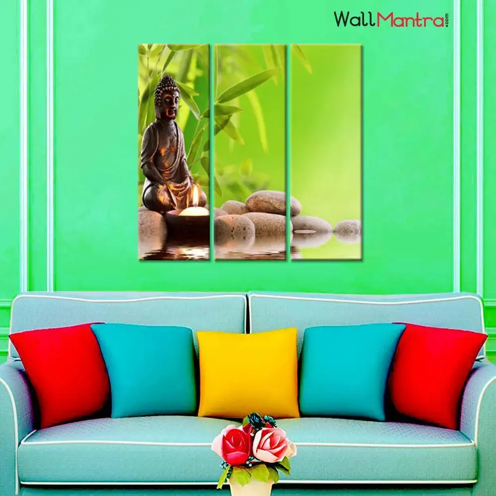 Buddha Spiritual Wall Painting In Multiple Framed Canvas