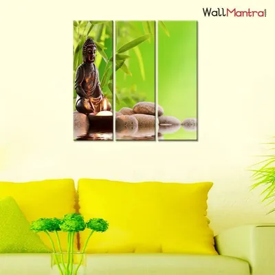 Buddha Spiritual Wall Painting In Multiple Framed Canvas