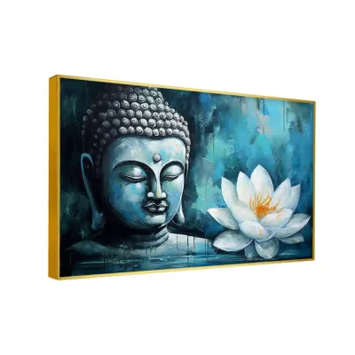 Buddha Statue Amidst the Serenity of a White Flower Canvas Painting