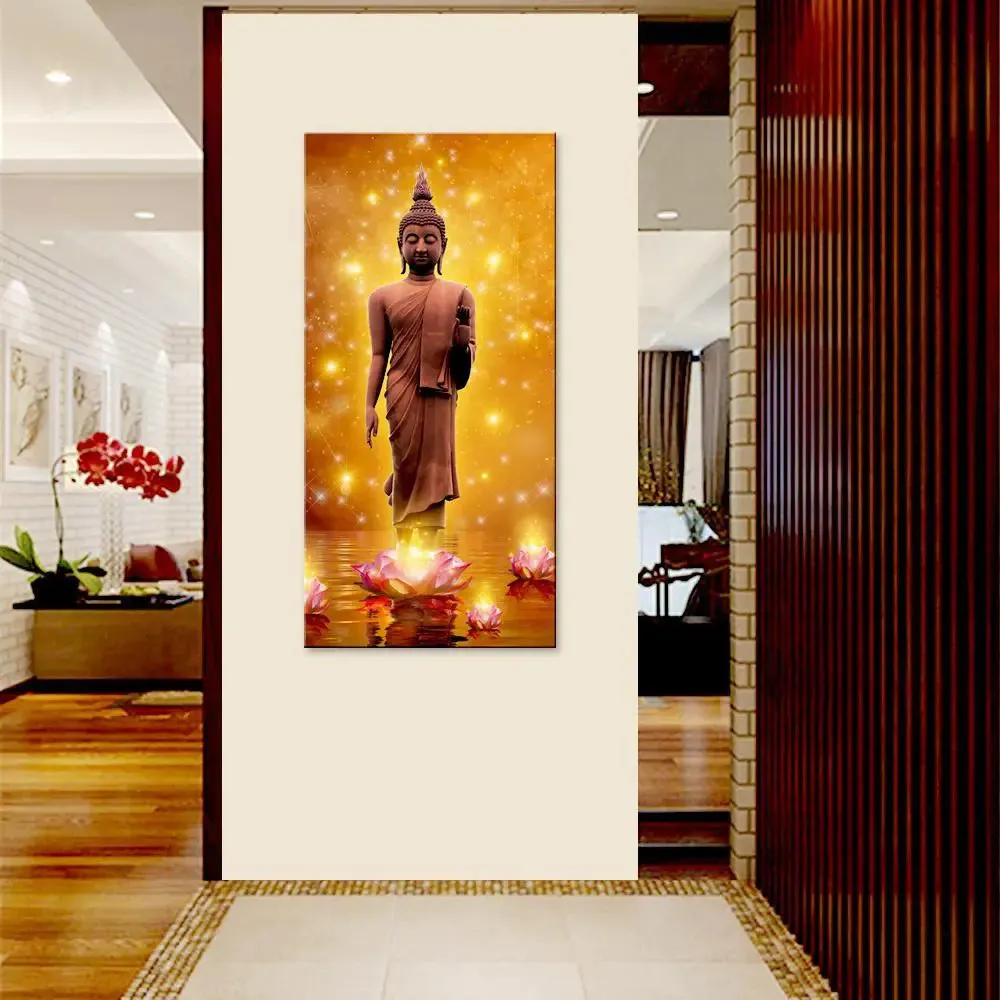 Buddha Statue In Water Painting Canvas Printed Wall Painting With Frame