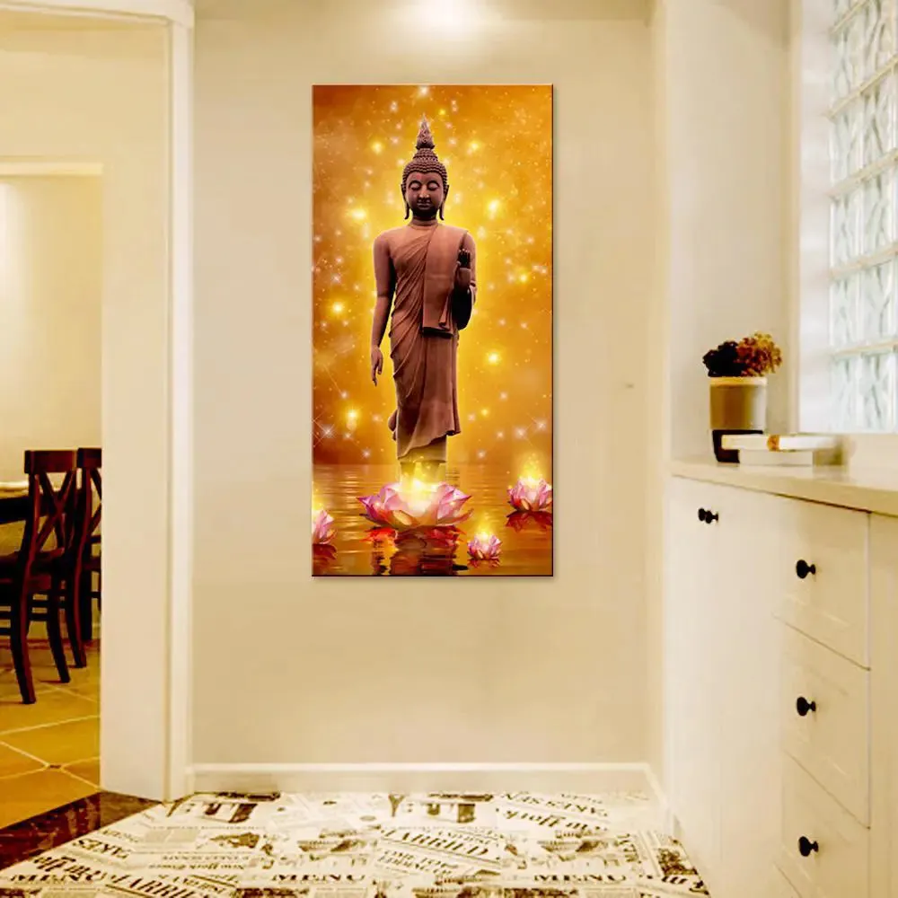 Buddha Statue In Water Painting Canvas Printed Wall Painting With Frame