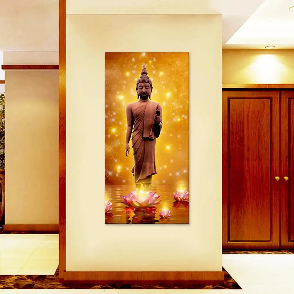 Buddha Statue In Water Painting Canvas Printed Wall Painting With Frame