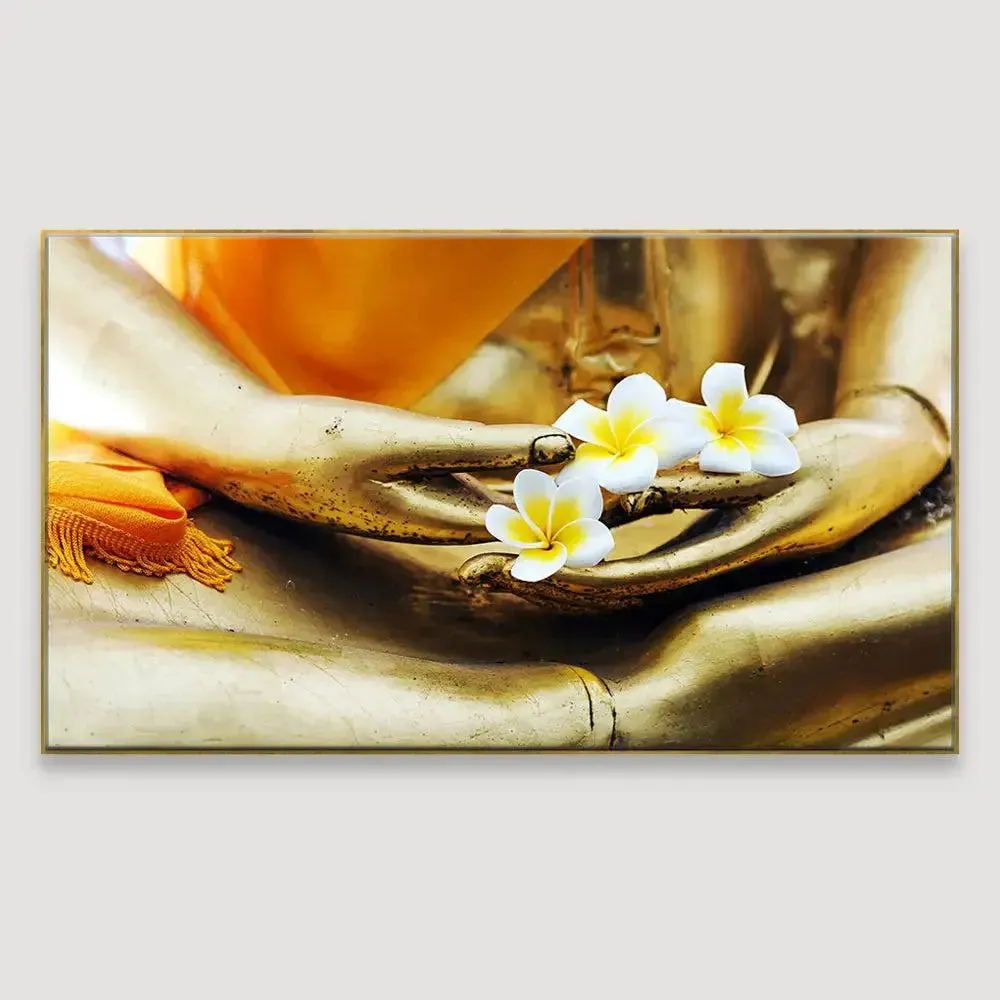 Buddha Statue with Flower Canvas Wall Painting With Frame