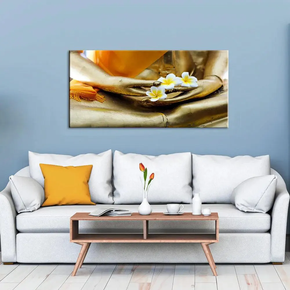 Buddha Statue with Flower Canvas Wall Painting With Frame
