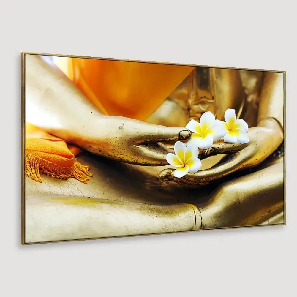 Buddha Statue with Flower Canvas Wall Painting With Frame