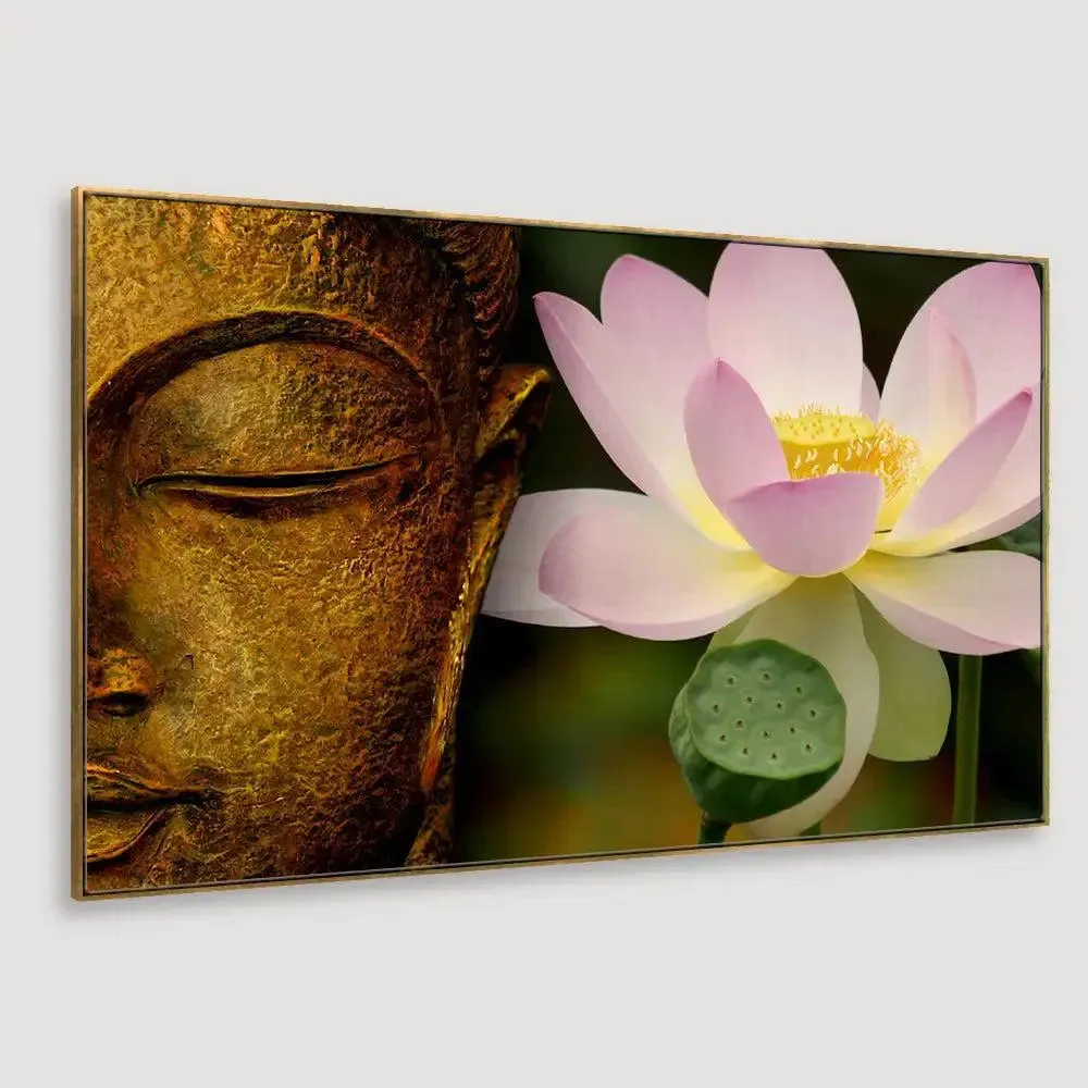 Buddha with Lotus Spiritual Canvas  Wall Painting Big Panoramic With Frame