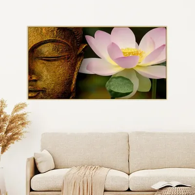 Buddha with Lotus Spiritual Canvas Wall Painting Big Panoramic - WallMantra