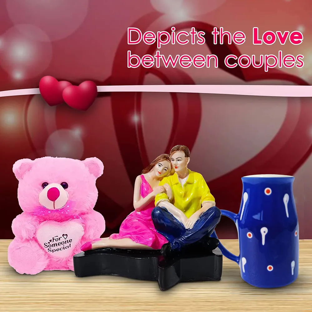 Budget-Friendly Valentine's Day Gift Set of 3 ( Teddy Bear, Showpiece & Mug) Black Mug