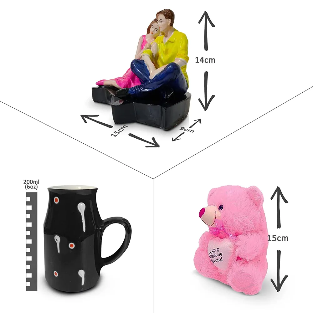 Budget-Friendly Valentine's Day Gift Set of 3 ( Teddy Bear, Showpiece & Mug) Black Mug