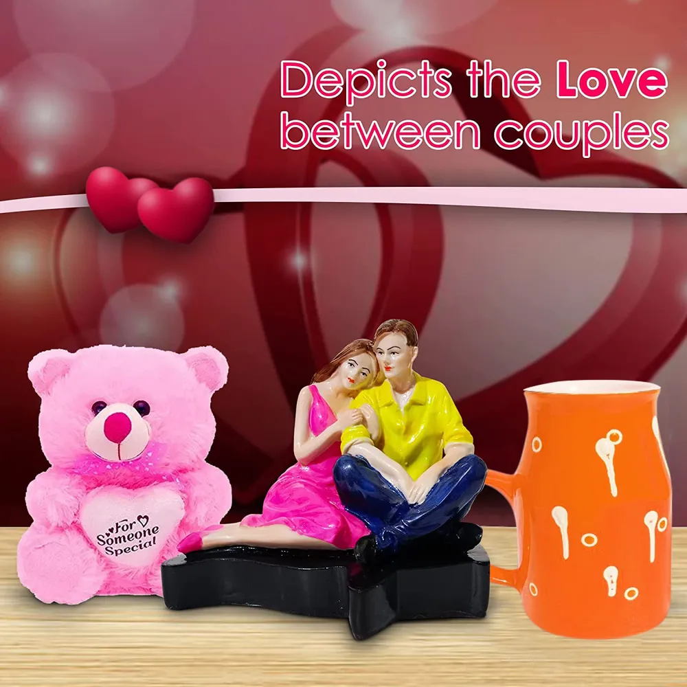 Budget-Friendly Valentine's Day Gift Set of 3 ( Teddy Bear, Showpiece & Mug) Black Mug