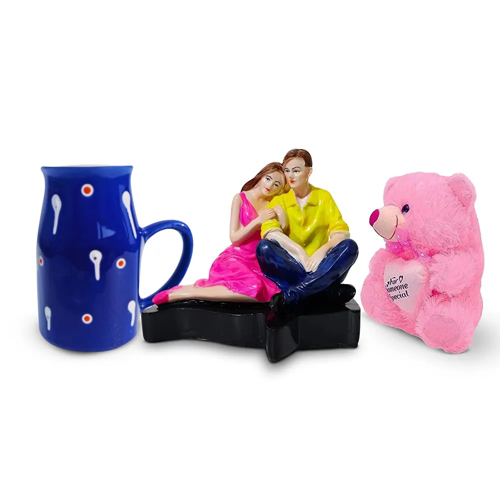 Budget-Friendly Valentine's Day Gift Set of 3 ( Teddy Bear, Showpiece & Mug) Black Mug