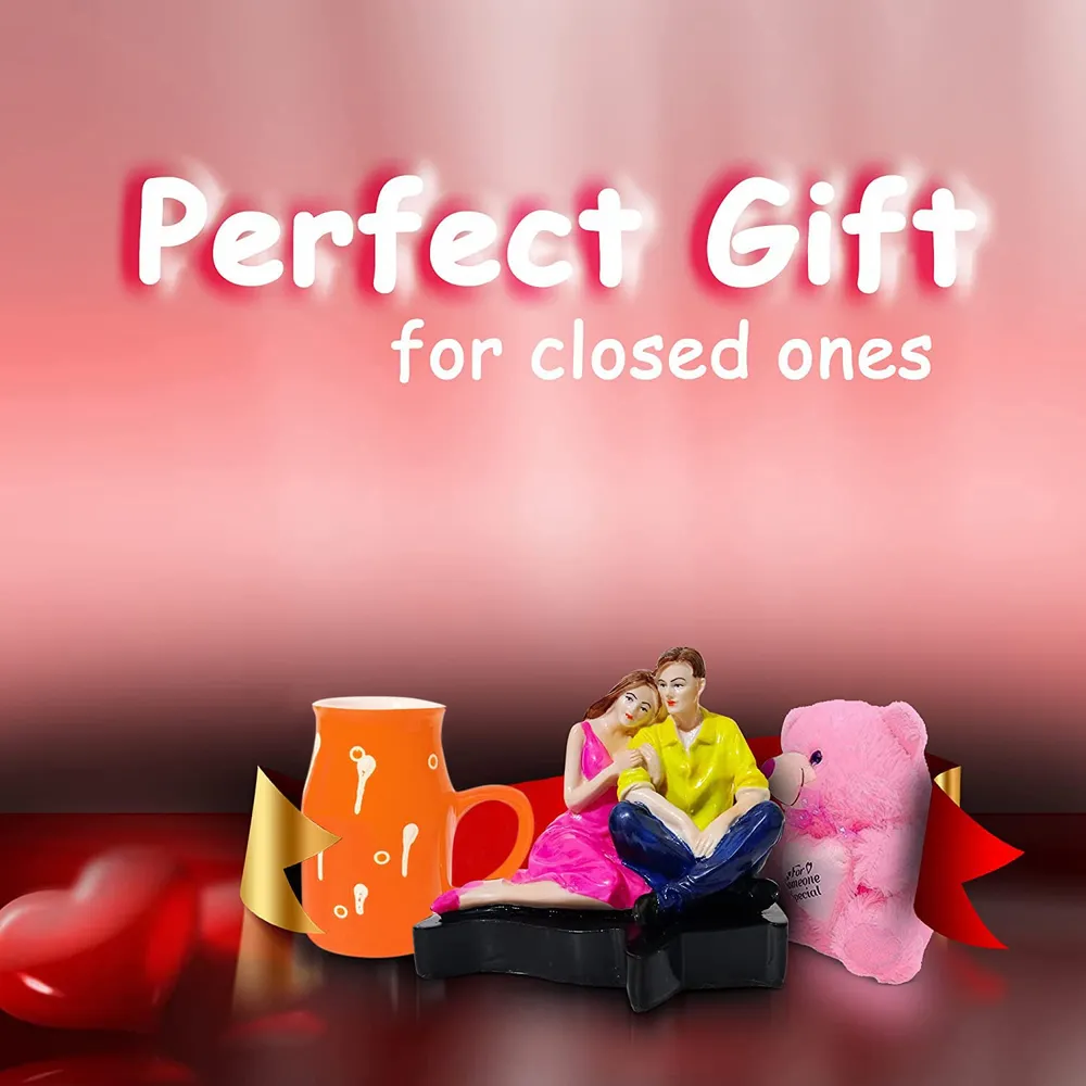 Budget-Friendly Valentine's Day Gift Set of 3 ( Teddy Bear, Showpiece & Mug) Black Mug