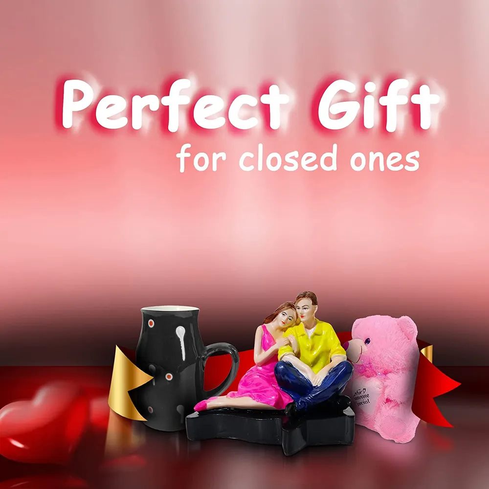 Budget-Friendly Valentine's Day Gift Set of 3 ( Teddy Bear, Showpiece & Mug) Black Mug