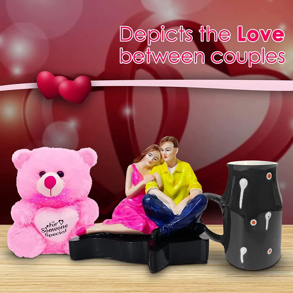 Budget-Friendly Valentine's Day Gift Set of 3 ( Teddy Bear, Showpiece & Mug) Black Mug