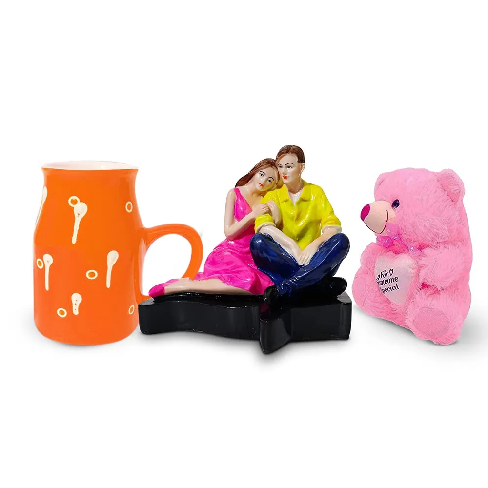 Budget-Friendly Valentine's Day Gift Set of 3 ( Teddy Bear, Showpiece & Mug) Black Mug