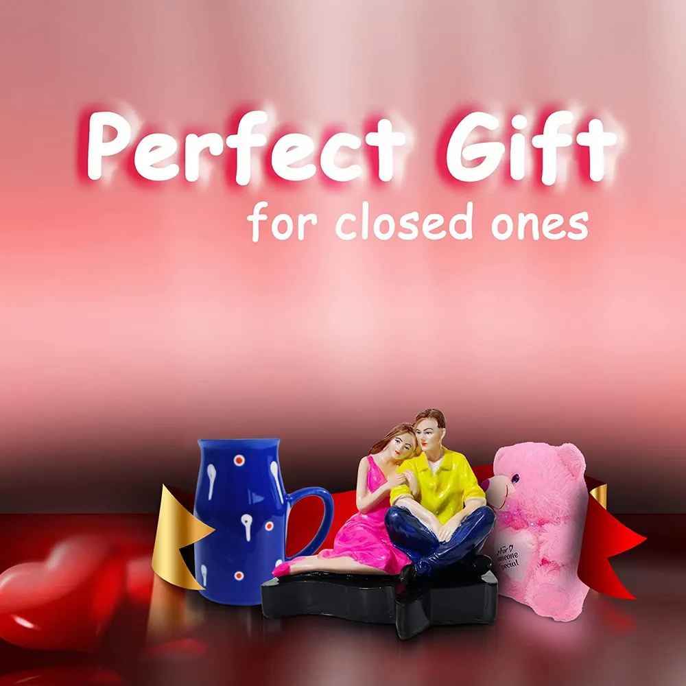 Budget-Friendly Valentine's Day Gift Set of 3 ( Teddy Bear, Showpiece & Mug) Black Mug