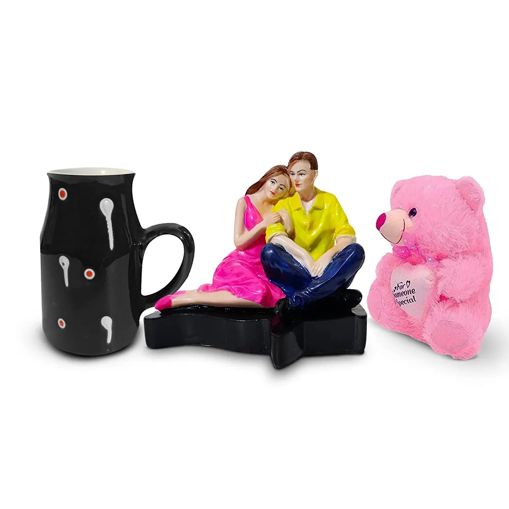 Budget-Friendly Valentine's Day Gift Set of 3 ( Teddy Bear, Showpiece & Mug) Black Mug