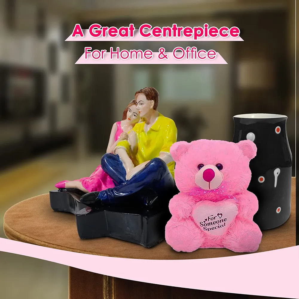Budget-Friendly Valentine's Day Gift Set of 3 ( Teddy Bear, Showpiece & Mug) Black Mug