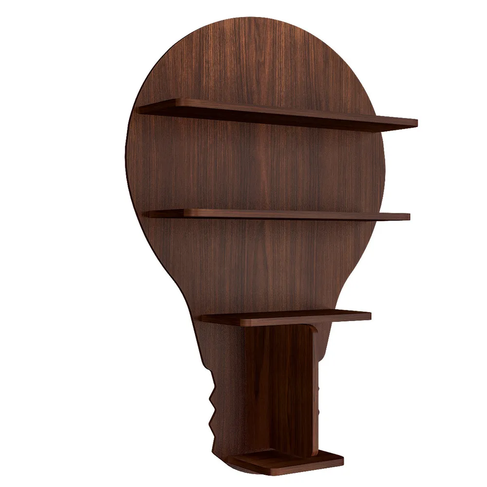 Bulb Shape Backlit Wood Wall Shelf / Book Shelf / Night Light, Walnut Finish Regular ( 22 inches x 32 inches )