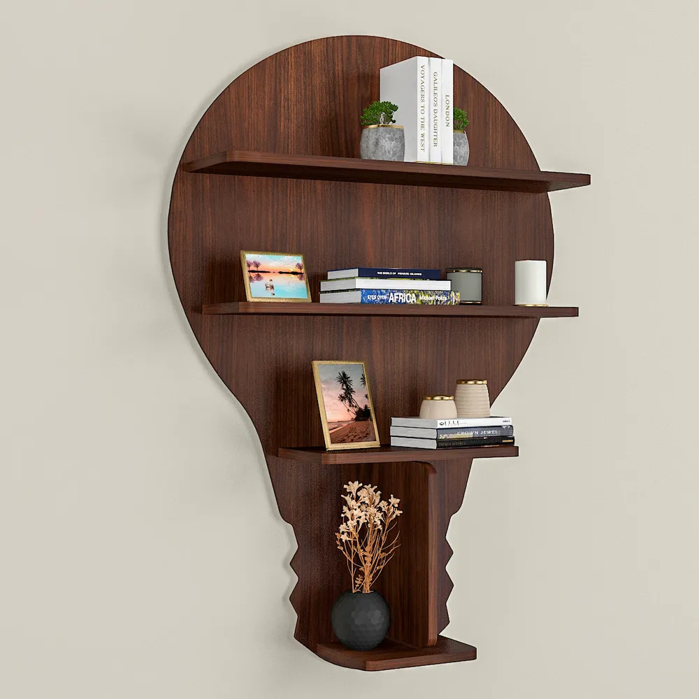 Bulb Shape Backlit Wood Wall Shelf / Book Shelf / Night Light, Walnut Finish Regular ( 22 inches x 32 inches )