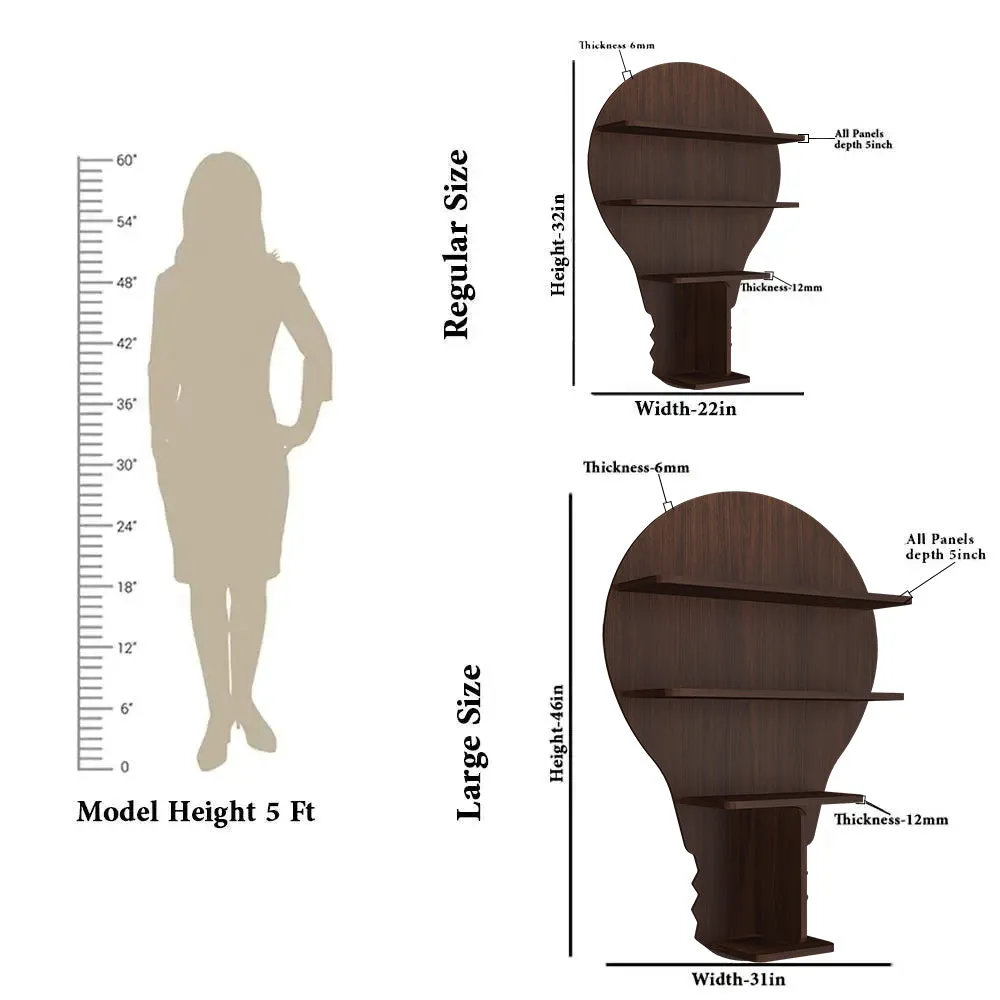 Bulb Shape Backlit Wood Wall Shelf / Book Shelf / Night Light, Walnut Finish Regular ( 22 inches x 32 inches )