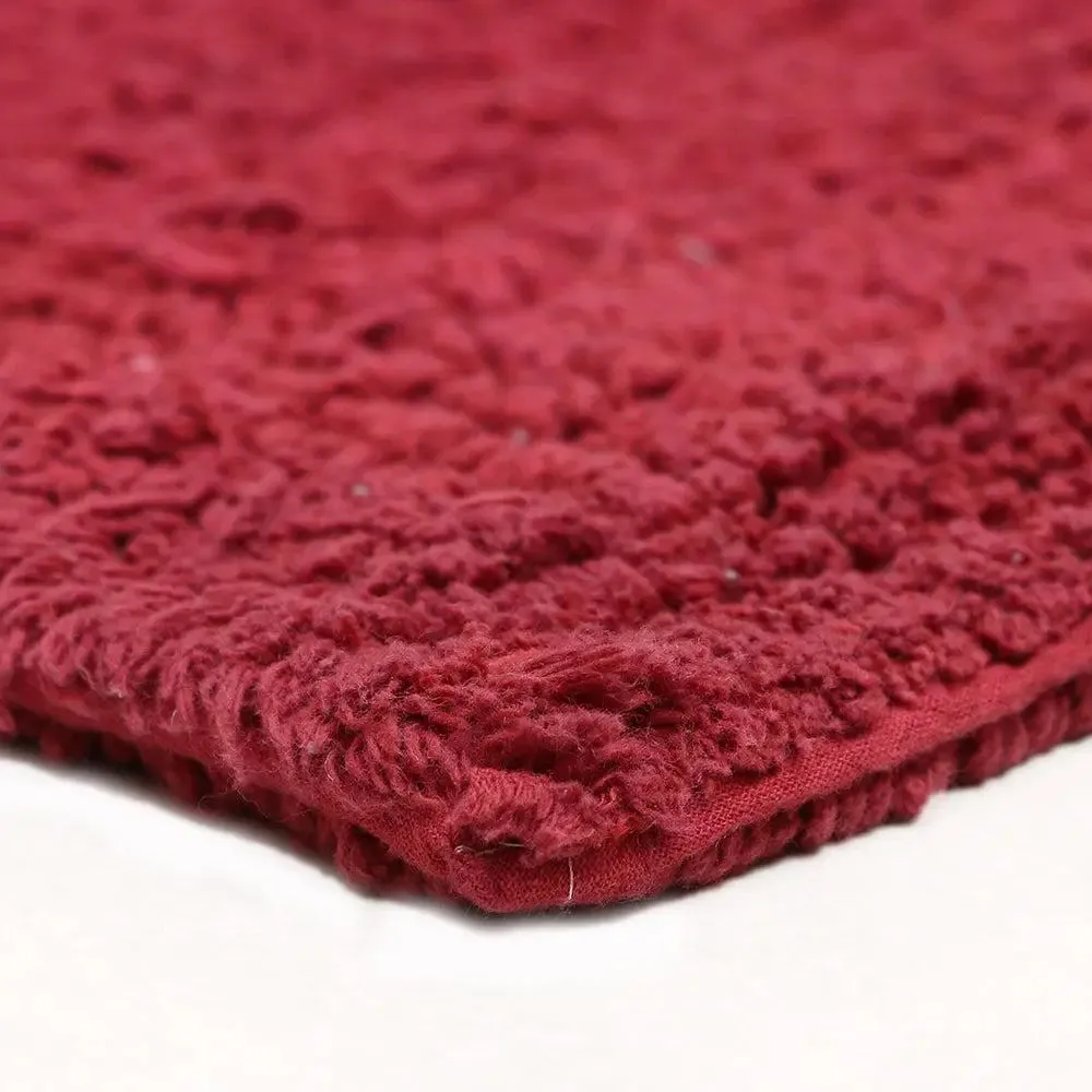 Burgundy Bordered Cotton Bath Runner (50 x 150) cm