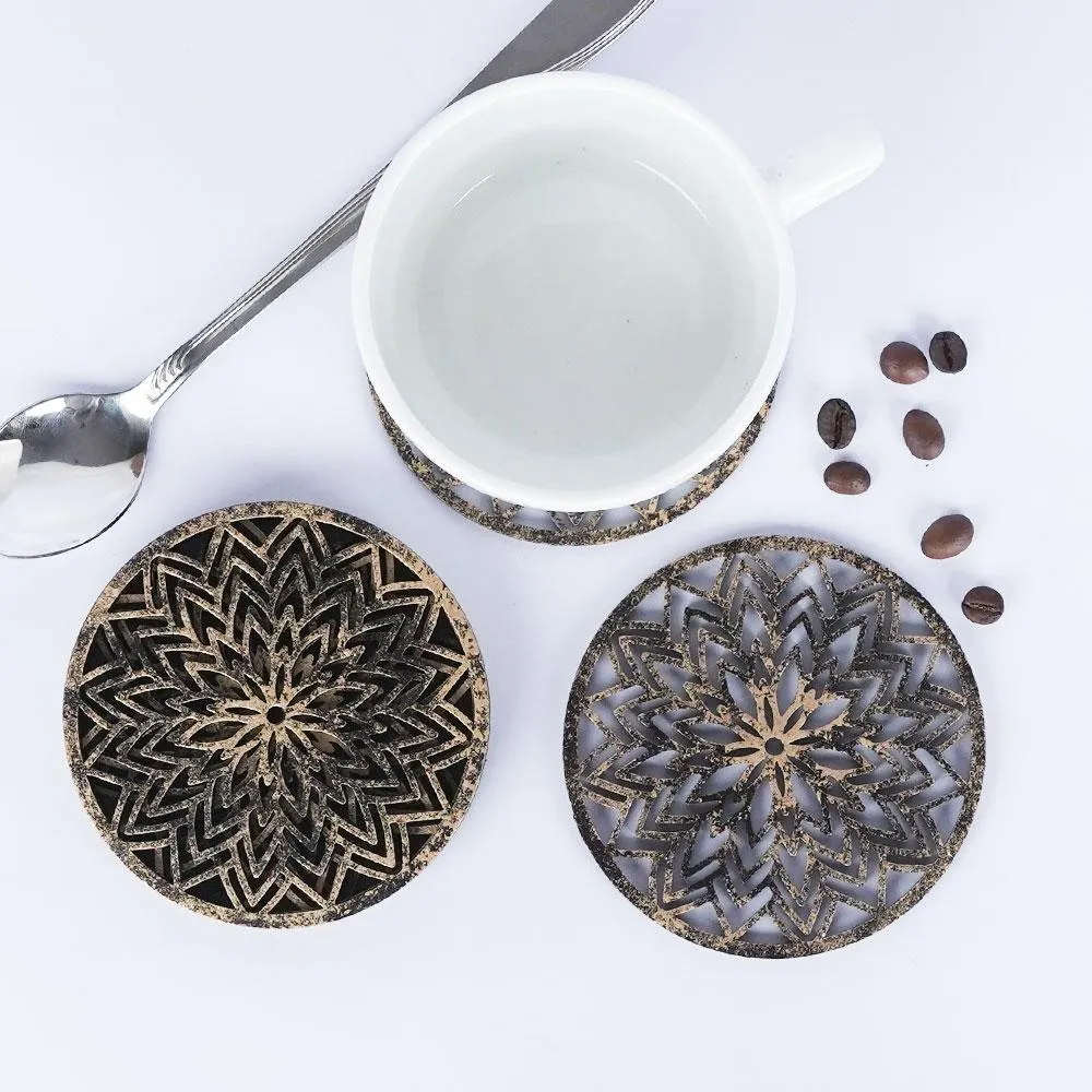 Burnt Motif Spiral Wooden Coasters Set Of 3